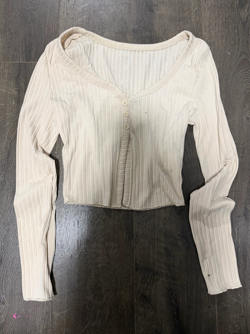 Ribbed Long-Sleeve Cropped Top - Cream XS